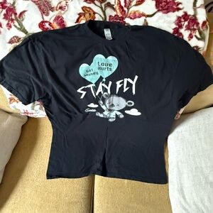 Men Black 'Stay Fly' Graphic Tee with Aqua Heart Accents